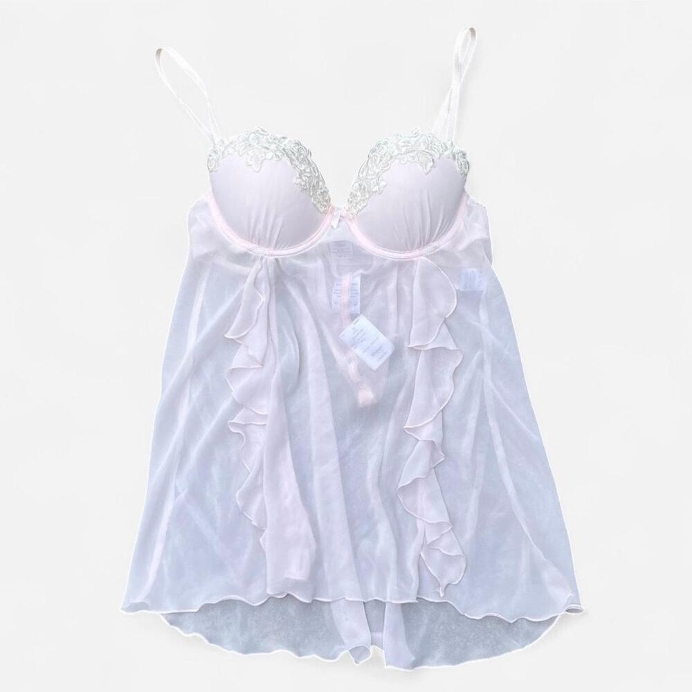 Linea Donatella Vintage Deadstock Baby Pink Beaded Babydoll Matching G String